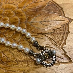 Barabara BIXBY Sterling white pearl Floral Necklace with 18k accents